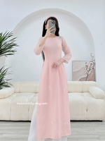 KAYLEE Round collar Pink modern ao dai with embroidery flowers