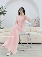 KAYLEE Round collar Pink modern ao dai with embroidery flowers