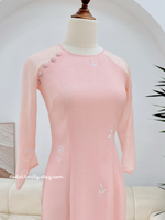 KAYLEE Round collar Pink modern ao dai with embroidery flowers