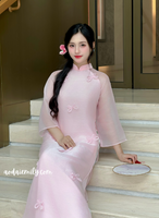 MCKENNA Pink Cutie bows with pearls modern ao dai
