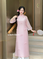 MCKENNA Pink Cutie bows with pearls modern ao dai