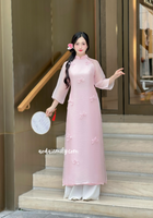 MCKENNA Pink Cutie bows with pearls modern ao dai