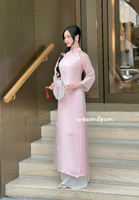 MCKENNA Pink Cutie bows with pearls modern ao dai