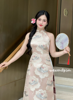 ALIVIA Sleeveless Taffeta Flowers patterns Pre made ao dai