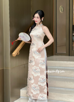 ALIVIA Sleeveless Taffeta Flowers patterns Pre made ao dai