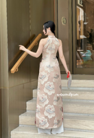 ALIVIA Sleeveless Taffeta Flowers patterns Pre made ao dai