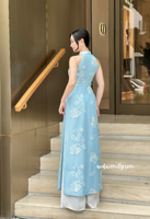 LORELAI Blue Modern Sleeveless ao dai with embroidery