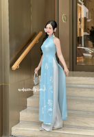 LORELAI Blue Modern Sleeveless ao dai with embroidery