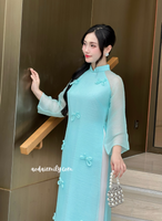 MARYAM Blue Cutie bows with pearls modern ao dai