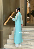 MARYAM Blue Cutie bows with pearls modern ao dai