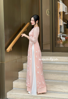 HARLOW Double layers modern ao dai with embroidery flowers