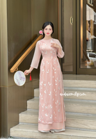 HARLOW Double layers modern ao dai with embroidery flowers