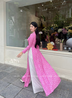 ANNE Pink áo dài| with crystals and pearls