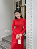 FLORA Ao dai with crystals, pearls and 3D flowers