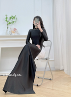 AMARA Black Traditional ao dai with simple beading collar