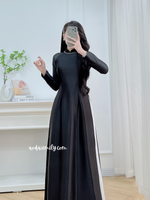 AMARA Black Traditional ao dai with simple beading collar