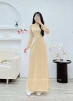 ARIA Double layers Nude modern ao dai set with pearls and crystals