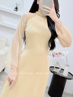 ARIA Double layers Nude modern ao dai set with pearls and crystals