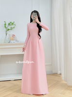 RUBY Pink Ao dai with hand beading crystals collar