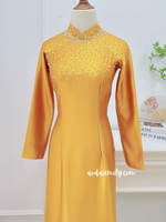 ALAIA Gold Ao dài with hand beading collar