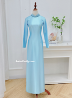 BLUE SKY Plain Baby blue ao dai with crystals collar