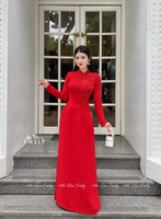 FLORA Ao dai with crystals, pearls and 3D flowers