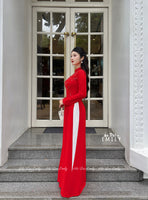 FLORA Ao dai with crystals, pearls and 3D flowers