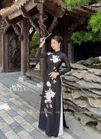 JAYLENE Aó dài lụa with embroidery Flowers