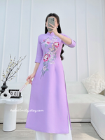 OLIVIA Purple Spring Flowers Ao Dai