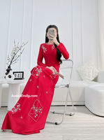 WINTER Red hand beading ao dai with crystals