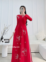 WINTER Red hand beading ao dai with crystals