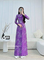 JENNIFER Purple Ao dai Gam with hand beaded crystals collar