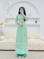 MIA Light green double layers modern ao dai set with embroidery flowers