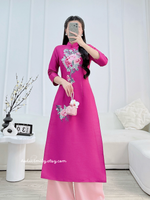 LILY Fuchsia embroidery flowers Taffeta Ao Dai Set|