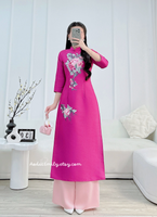 LILY Fuchsia embroidery flowers Taffeta Ao Dai Set|