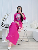 LILY Fuchsia embroidery flowers Taffeta Ao Dai Set|
