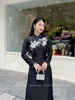 NYLA Black embroidery ao dai set with pearls|