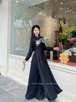 NYLA Black embroidery ao dai set with pearls|