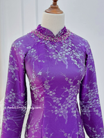 JENNIFER Purple Ao dai Gam with hand beaded crystals collar