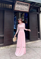 ASHLEY Plain pastel pink chiffon Ao Dai Set with crystals