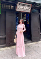 ASHLEY Plain pastel pink chiffon Ao Dai Set with crystals