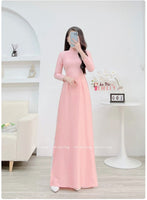 HAPPY Plain Pink ao dai with pearls