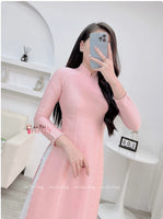 HAPPY Plain Pink ao dai with pearls