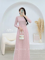 LYRA Pink áo dài| with crystals and pearls