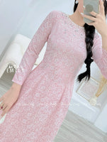 LYRA Pink áo dài| with crystals and pearls