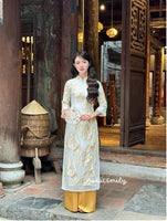 ISIA Cream/ Gold double layers modern ao dai with roses