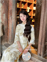 ISIA Cream/ Gold double layers modern ao dai with roses