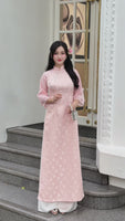 MIRA Pink modern ao dai with hand beading