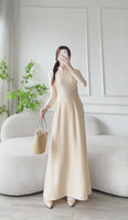 AUTUMN Plain champagne/cream ao dai with pearls
