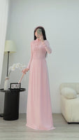 ARIANA Pink Ao dai with designed crystals and 3D flowers
